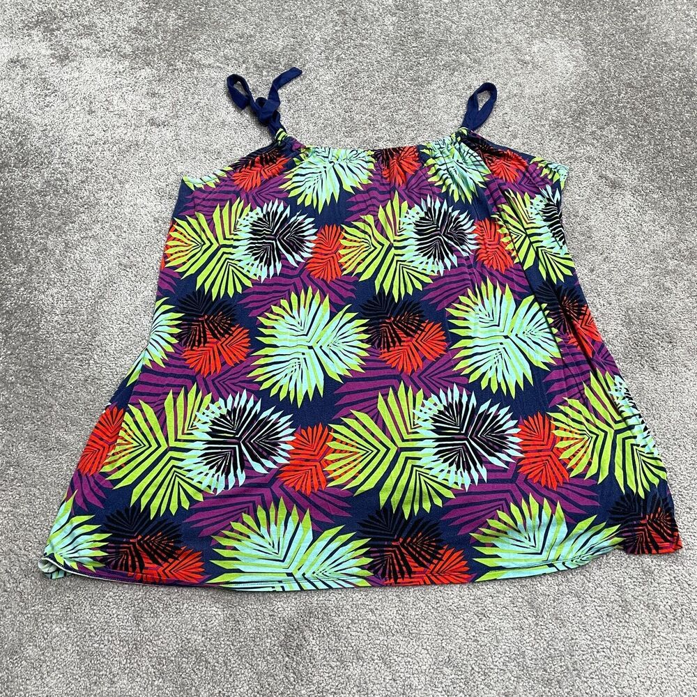Tru To You By Cacique Tunic Tank Top Womens Plus 26/28 Multi Geometric Palm Top